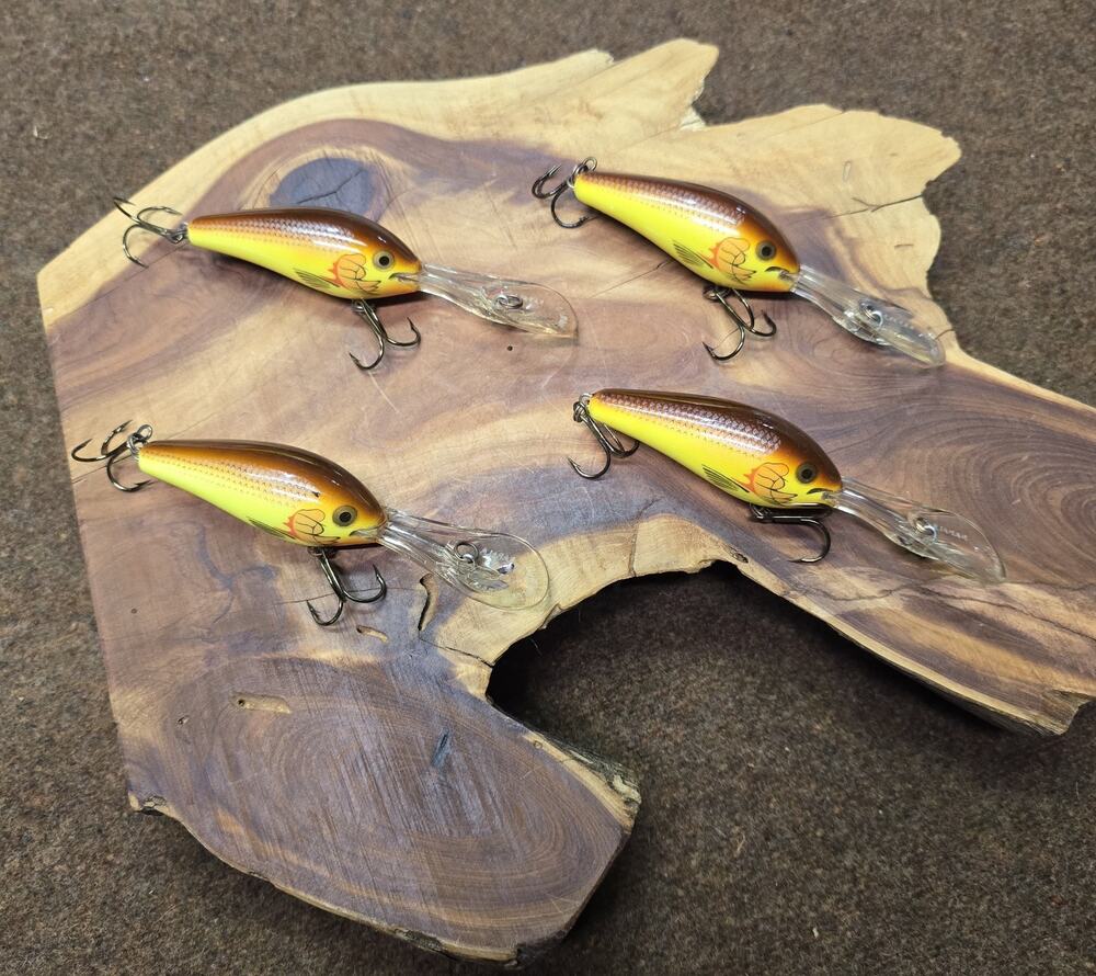 Rapala Hot Mustard Lures Down Deep Rattlin Fat Rap DRFR-7 Lot of 4 RAP#18